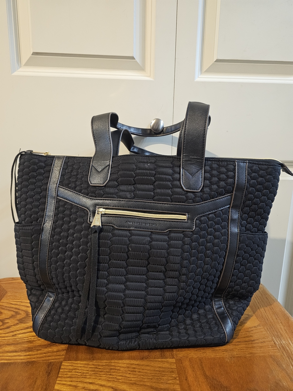 Aimee Kestenberg Black Quilted Tote with Gold Trim
